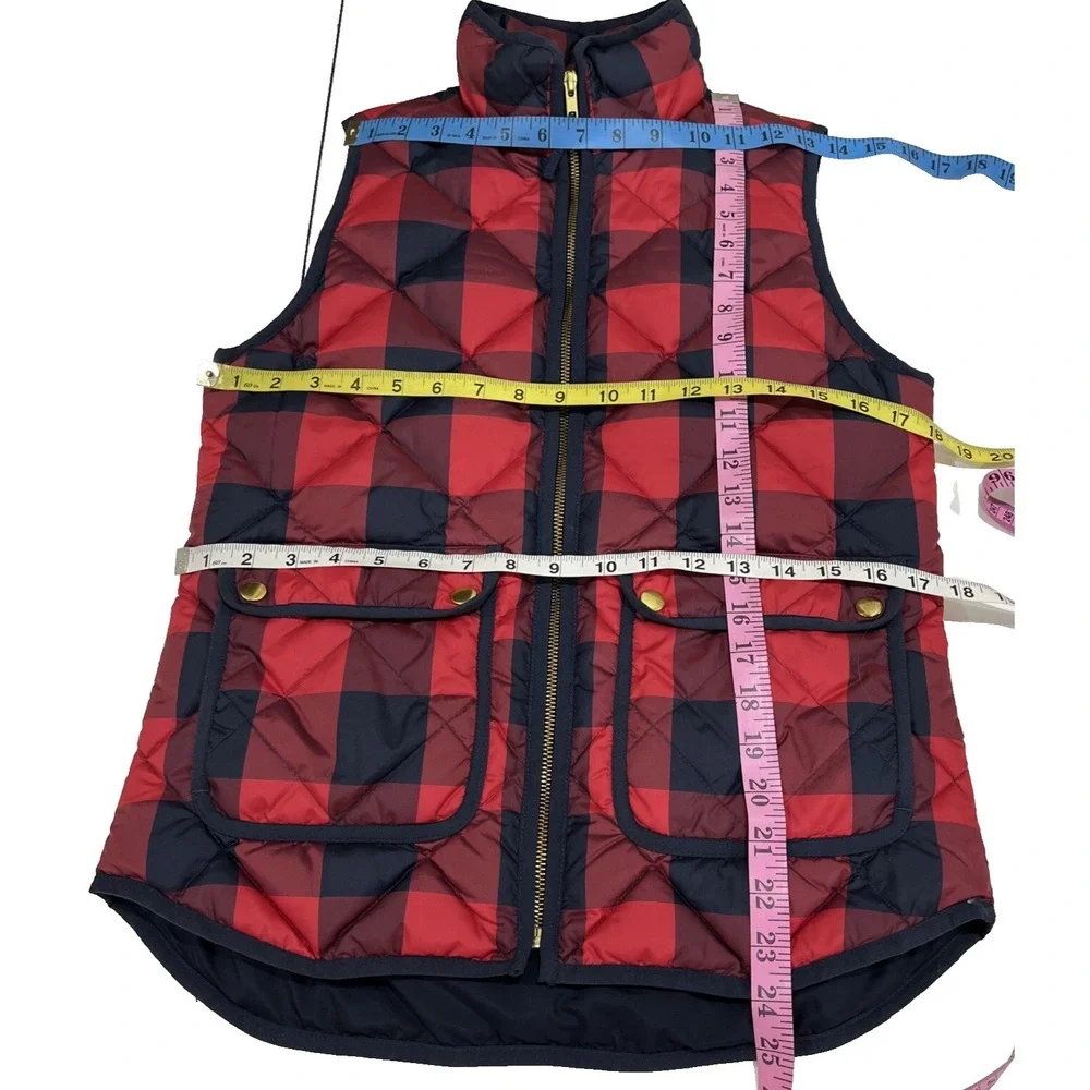 J. CREW Excursion Puffer Down Vest Tartan Buffalo Plaid Red Navy B0255  XS